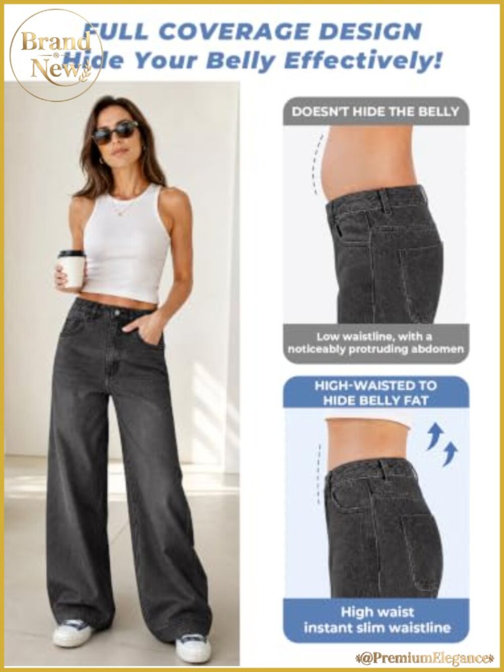 Wide Leg Baggy Jeans High Waist Stretchy Denim Pants Y2K - Picture 2 of 6